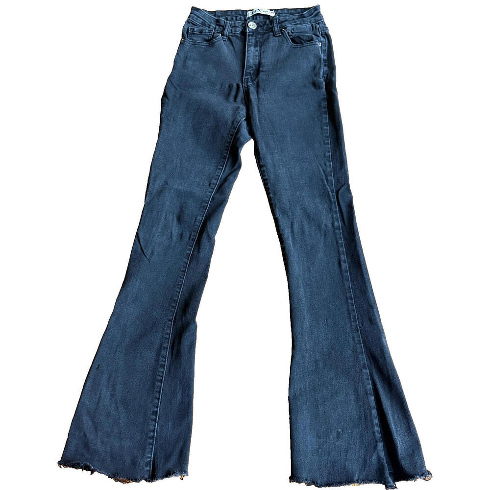 Vintage Lev Jeans Womens Size 3 Black Flare Raw Hem Low Rise Stretch Denim